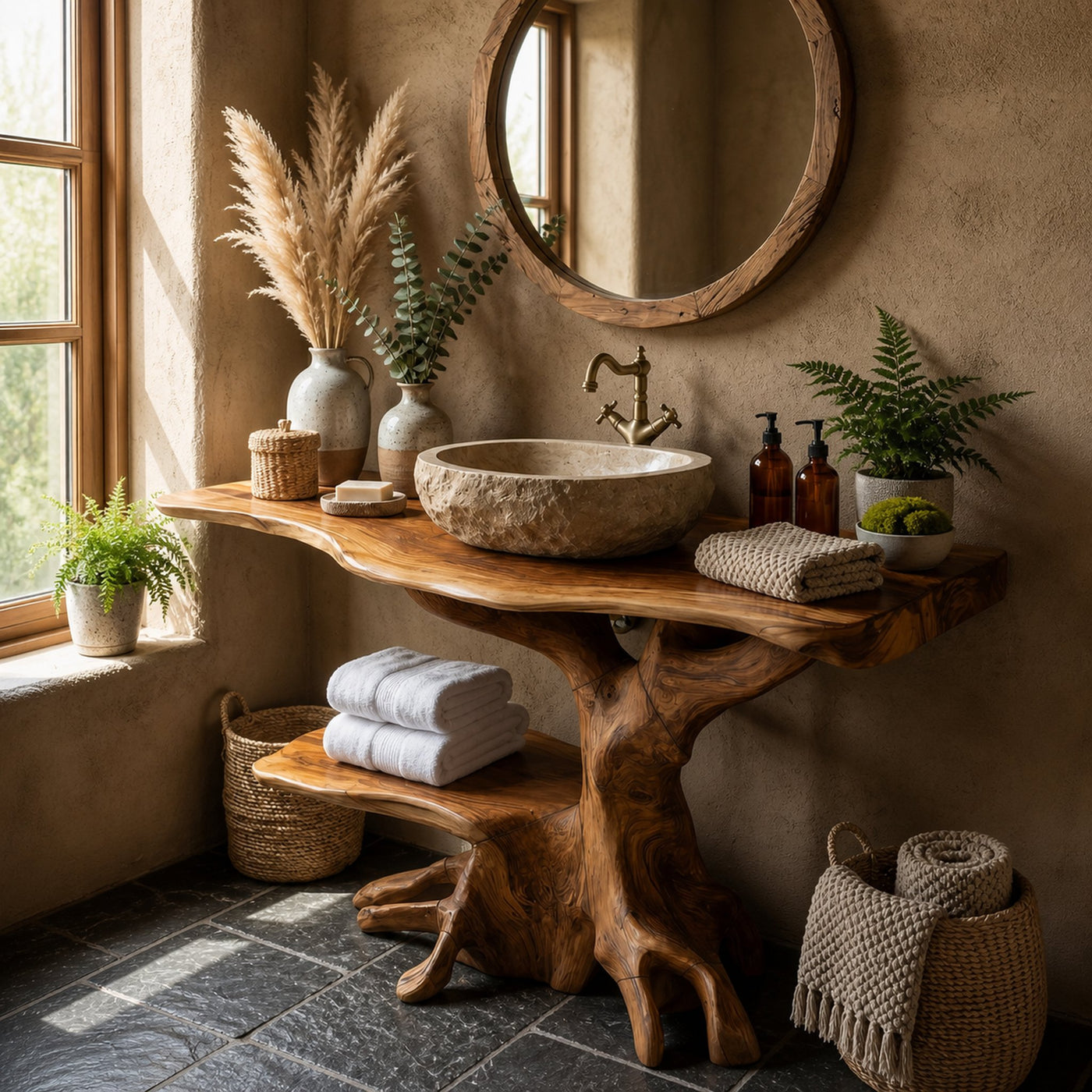 Farmhouse Live Edge Bathroom Vanity Rustic Solid Wood For Bathroom - product view 3