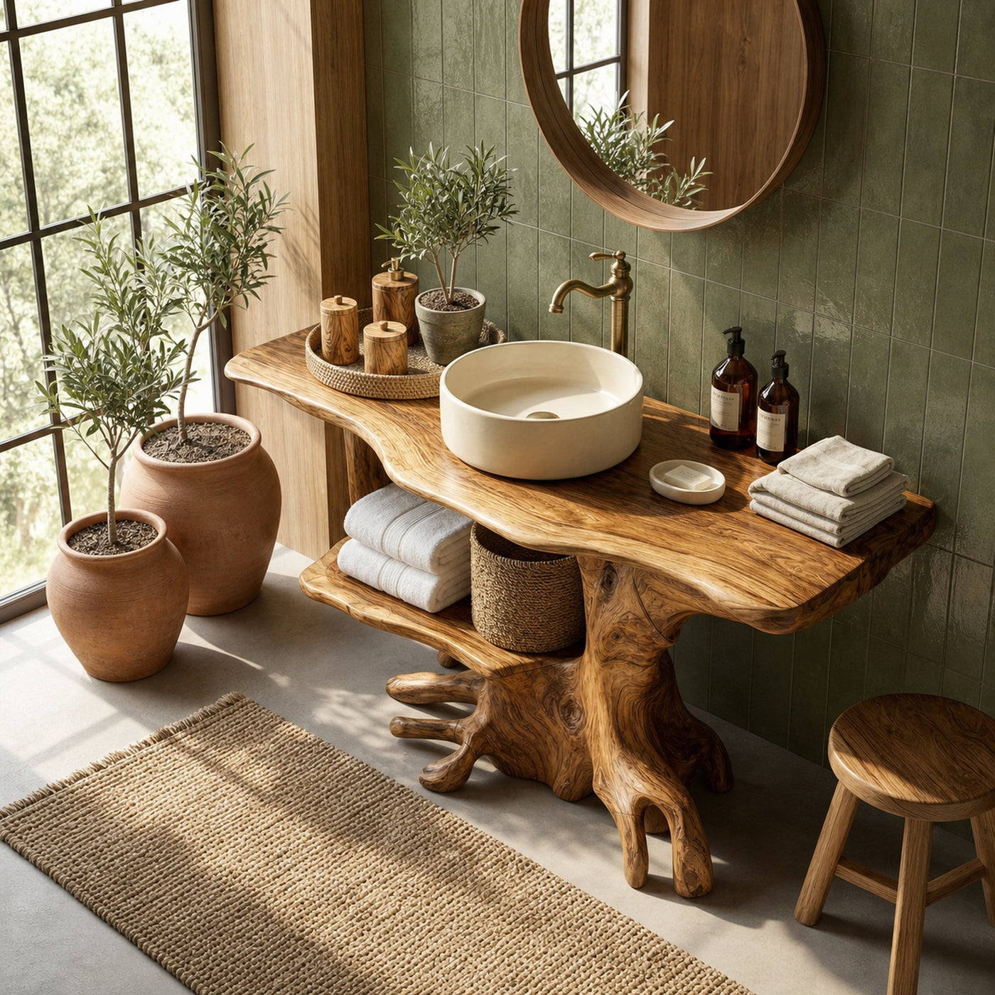 Farmhouse Live Edge Bathroom Vanity Rustic Solid Wood For Bathroom - product view 4