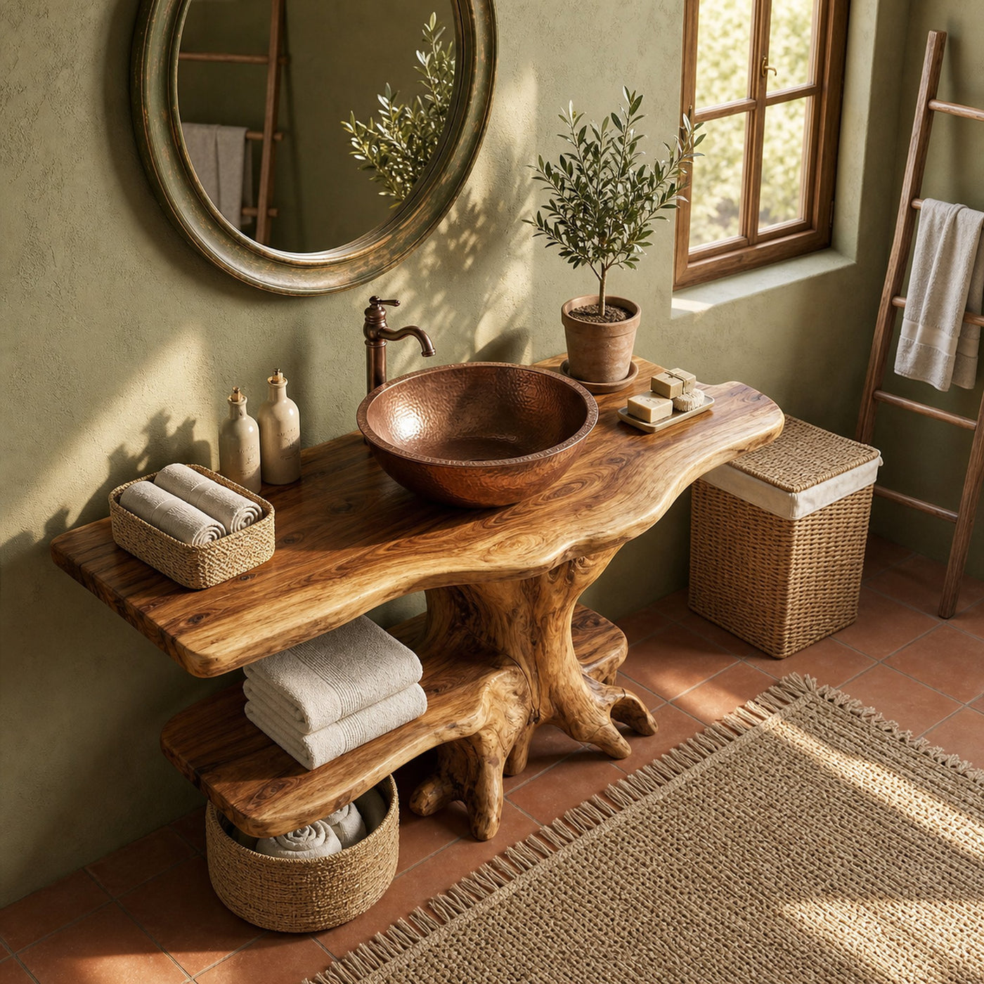 Farmhouse Live Edge Bathroom Vanity Rustic Solid Wood For Bathroom - product view 6