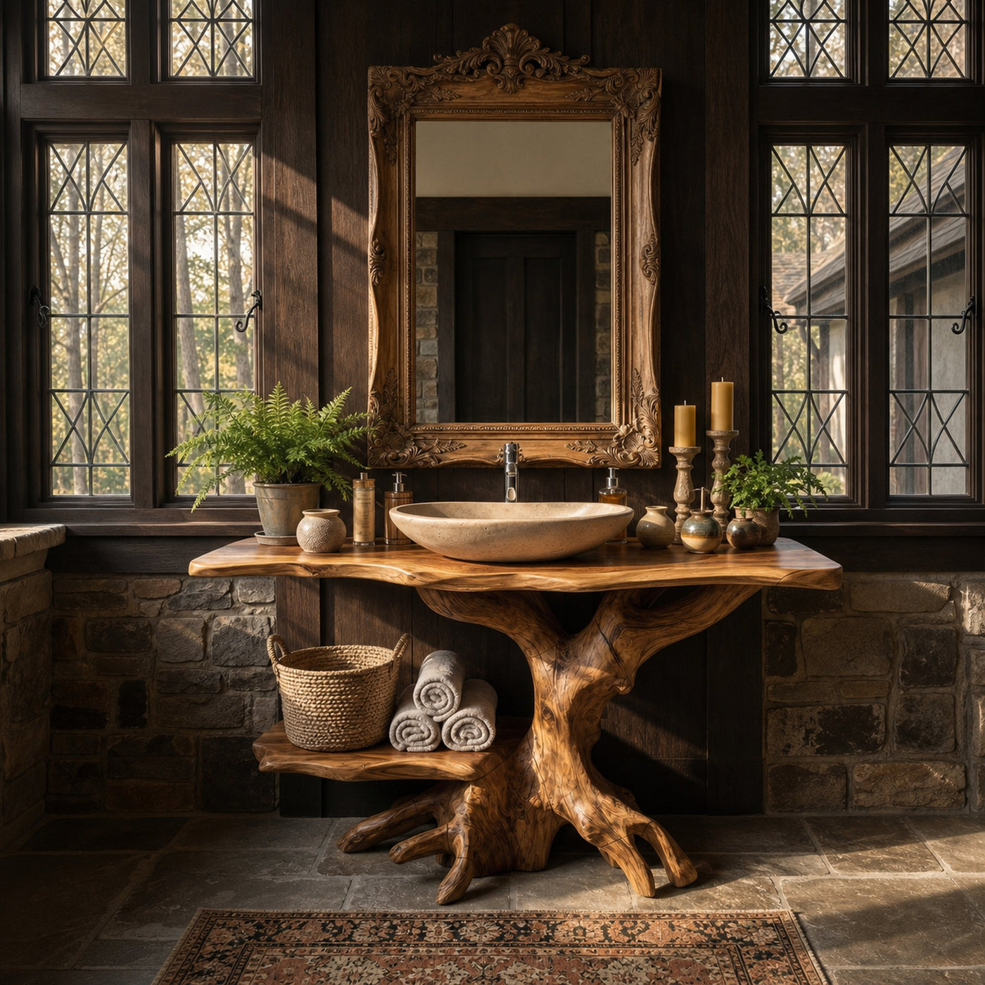 Farmhouse Live Edge Bathroom Vanity Rustic Solid Wood For Bathroom - product view 7