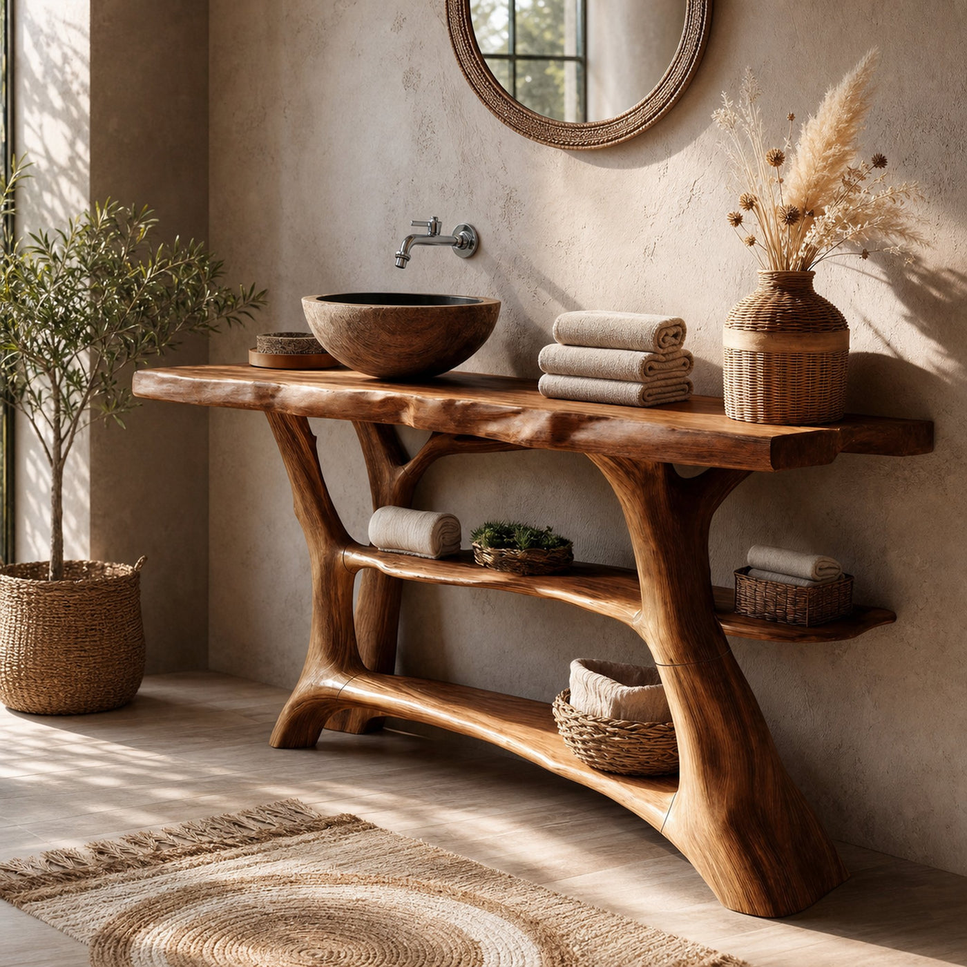 Farmhouse Live Edge Bathroom Vanity Solid Wood For Rustic Bathroom