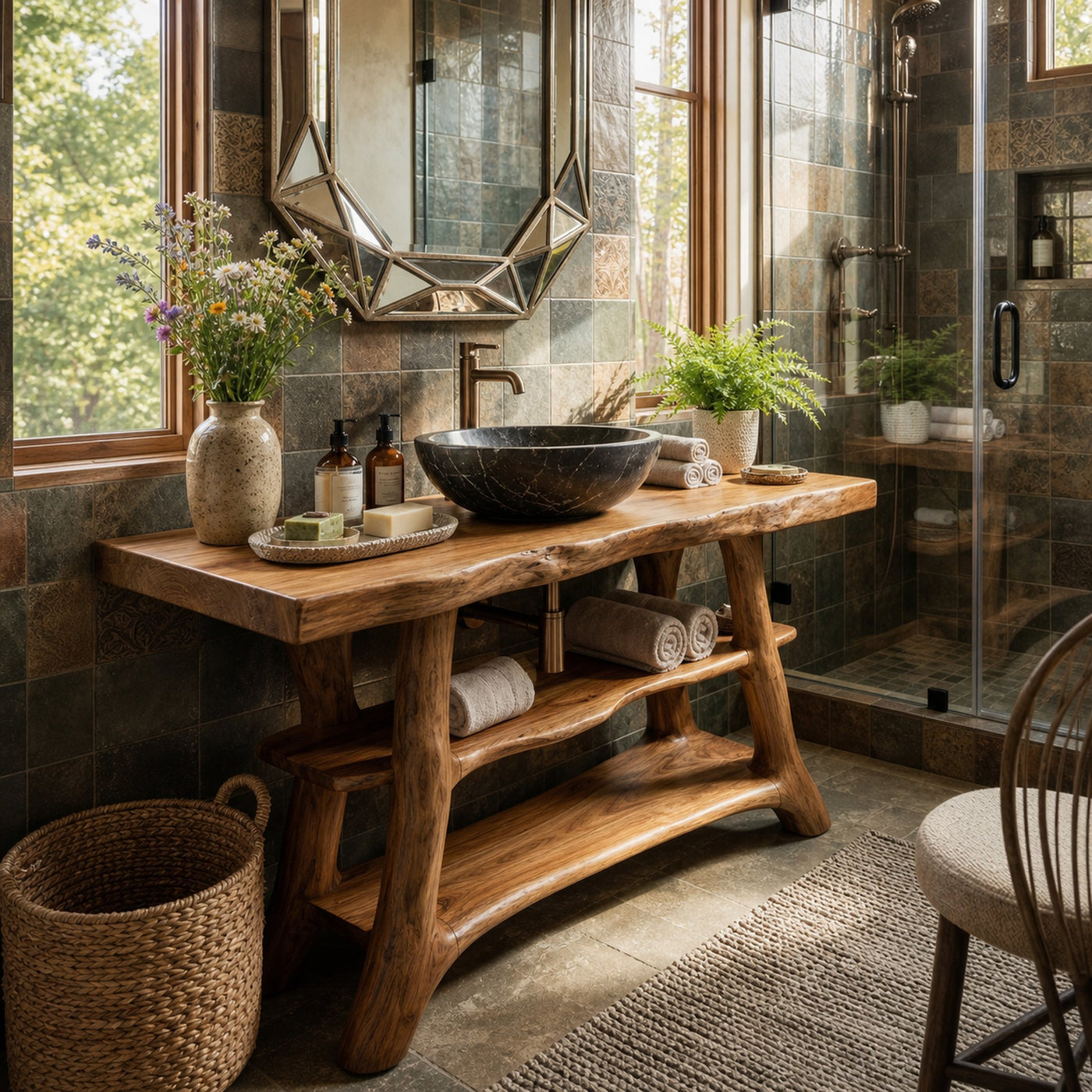 Farmhouse Live Edge Bathroom Vanity Solid Wood For Rustic Bathroom - product view 4