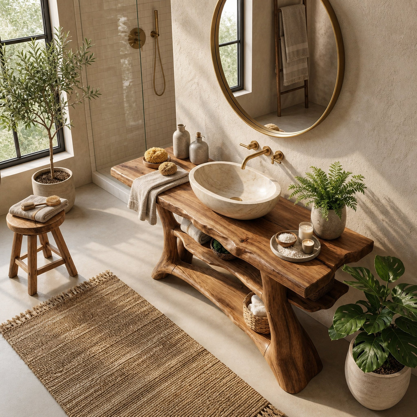Farmhouse Live Edge Bathroom Vanity Solid Wood For Rustic Bathroom - product view 5