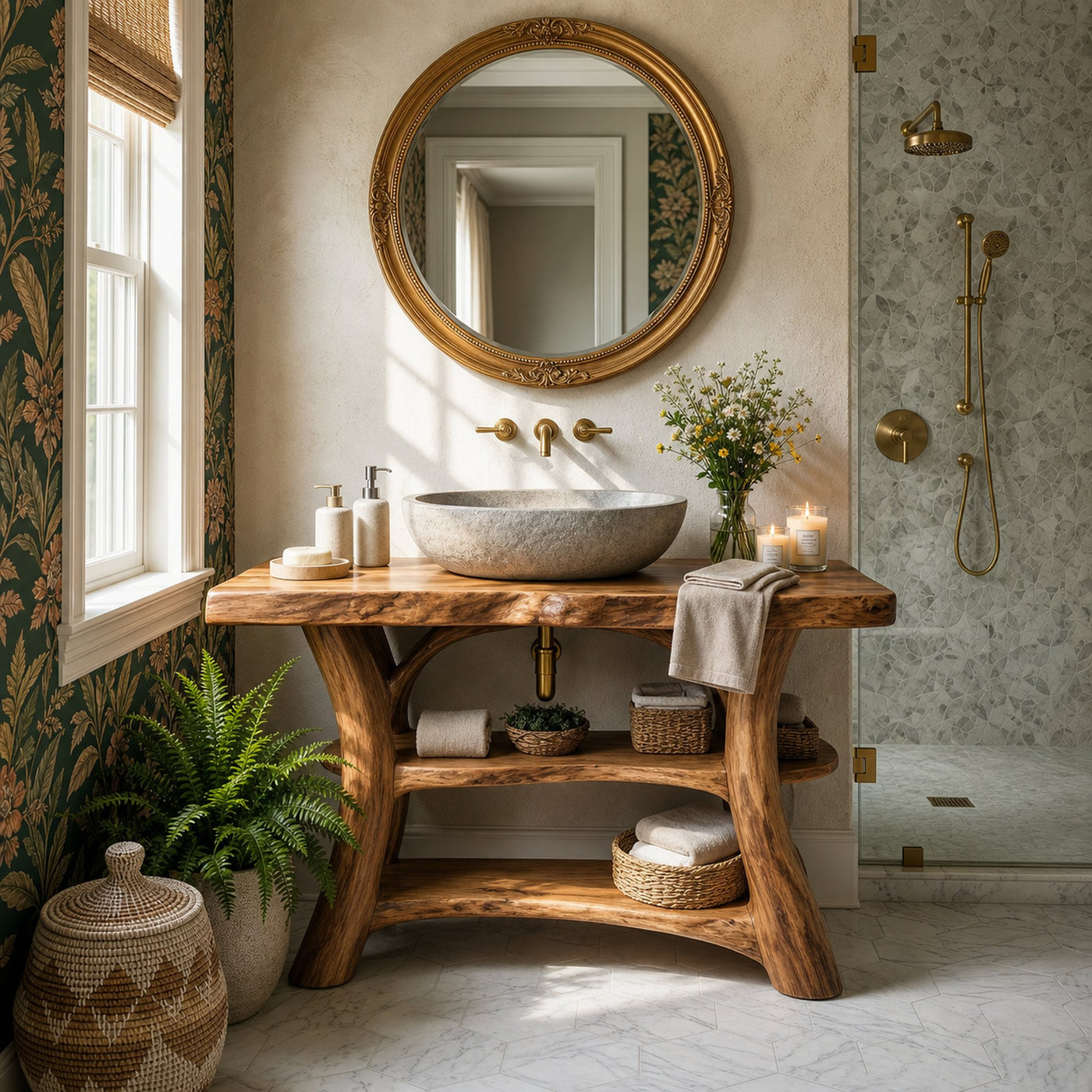 Farmhouse Live Edge Bathroom Vanity Solid Wood For Rustic Bathroom - product view 6
