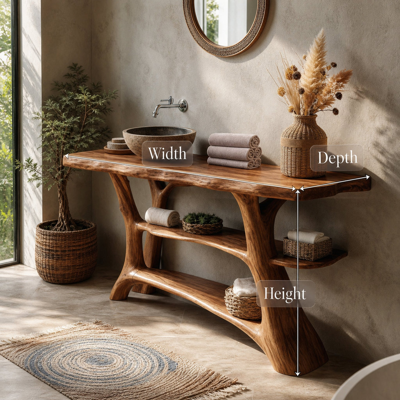 Farmhouse Live Edge Bathroom Vanity Solid Wood For Rustic Bathroom - product view 7