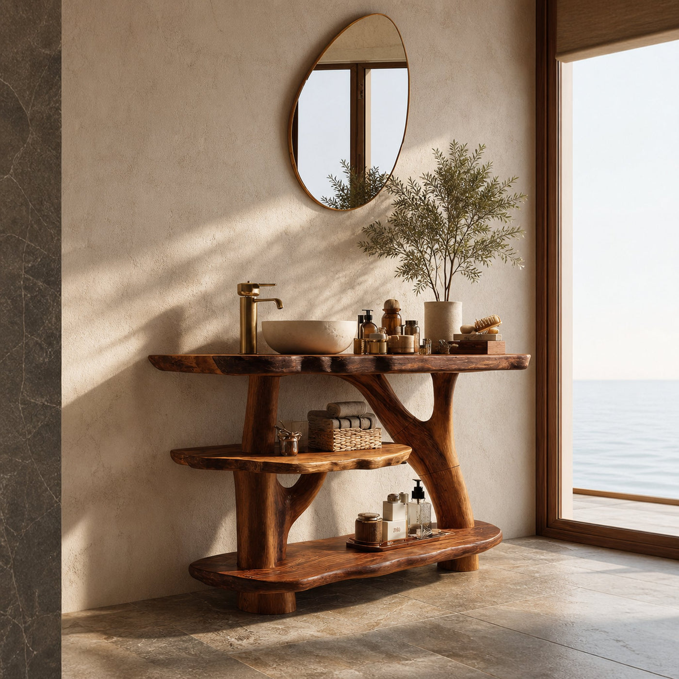 Farmhouse Live Edge Tree Trunk Vanity For Country Style Furniture Decor