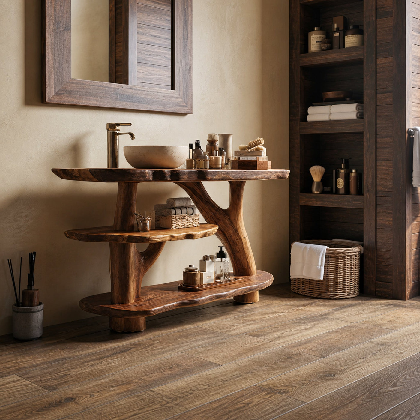 Farmhouse Live Edge Tree Trunk Vanity For Country Style Furniture Decor - product view 3