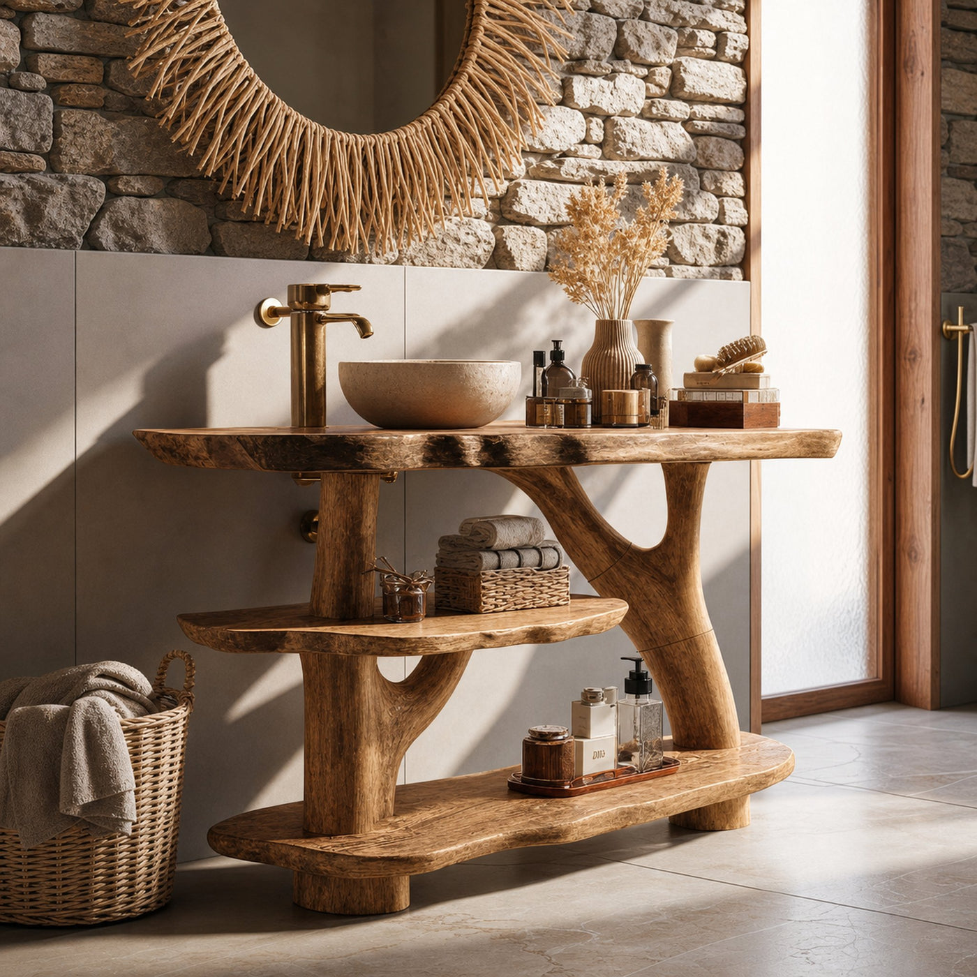 Farmhouse Live Edge Tree Trunk Vanity For Country Style Furniture Decor - product view 5