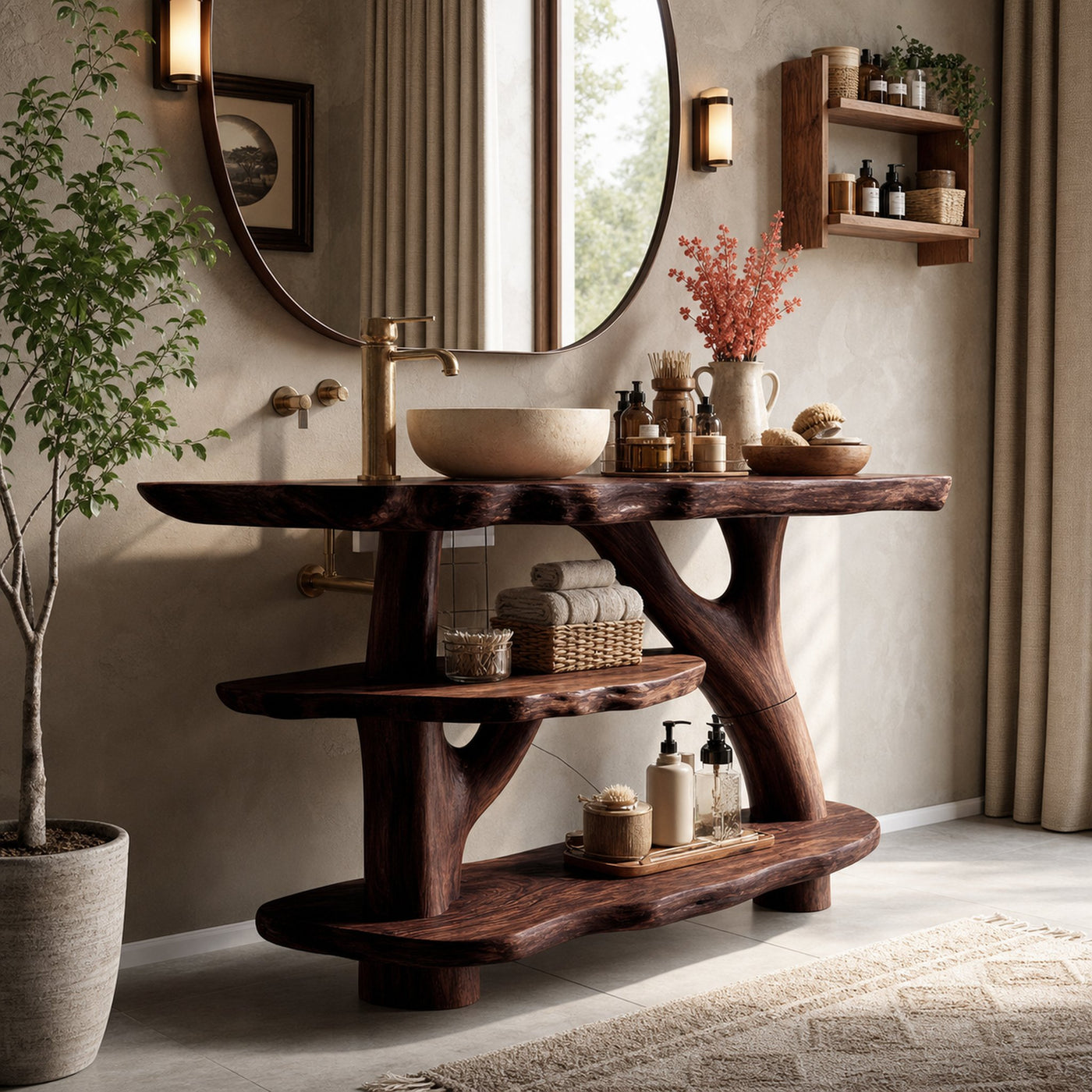 Farmhouse Live Edge Tree Trunk Vanity For Country Style Furniture Decor - product view 7