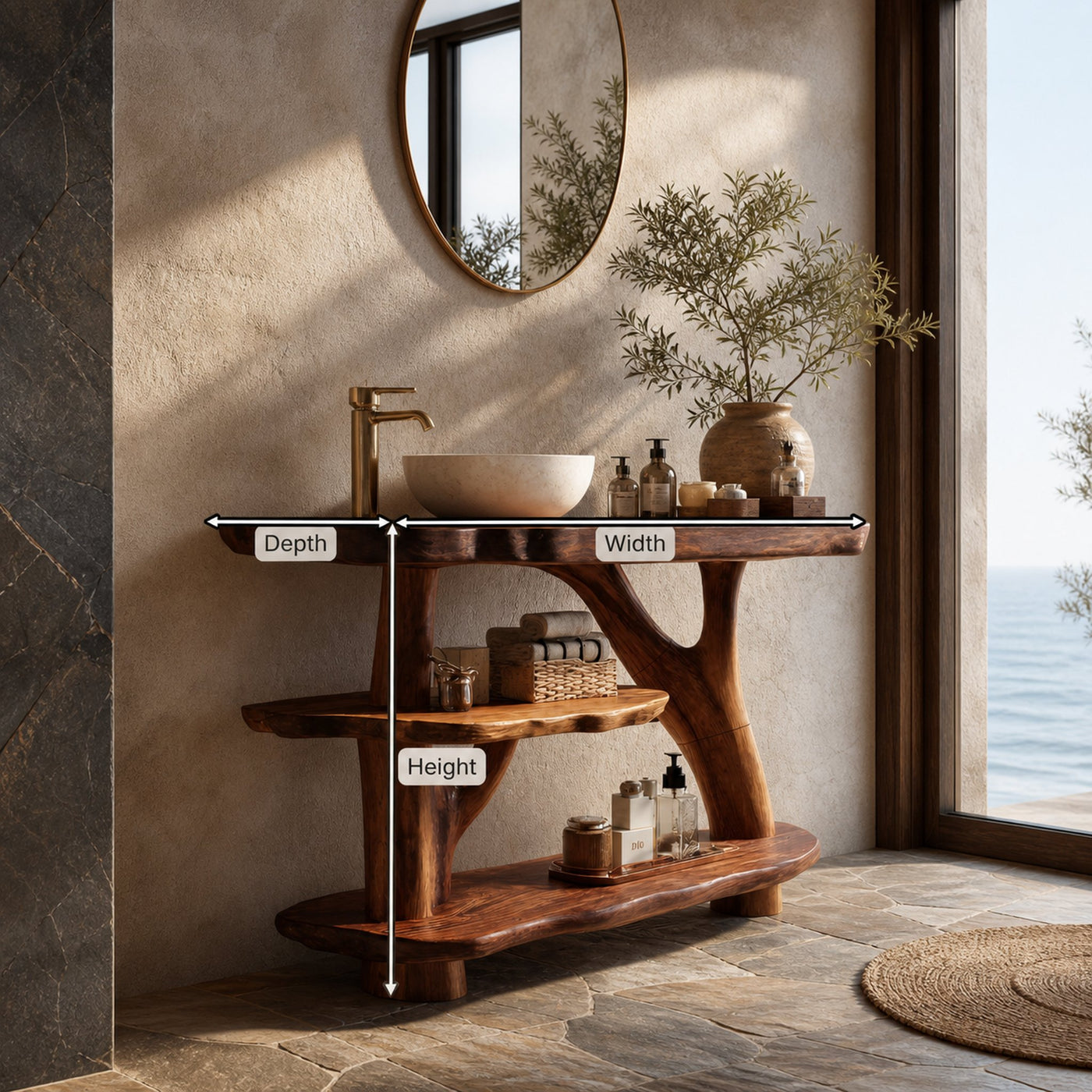 Farmhouse Live Edge Tree Trunk Vanity For Country Style Furniture Decor - product view 8