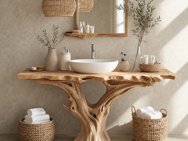 Farmhouse Natural Wood Bathroom Vanity For Relaxing Bathrooms