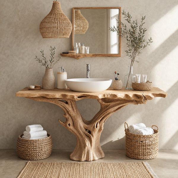 Farmhouse Natural Wood Bathroom Vanity For Relaxing Bathrooms