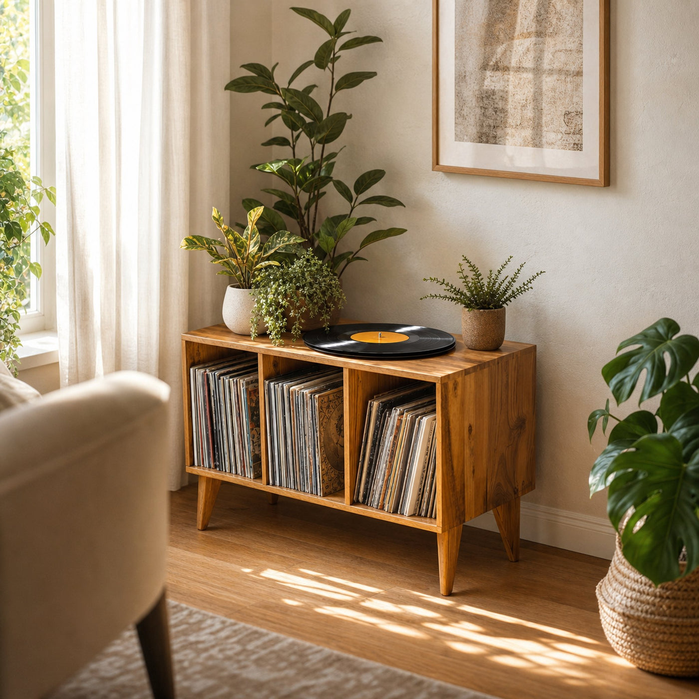 Farmhouse Record Stand For Vinyl Collection In Entryway Area - product view 2