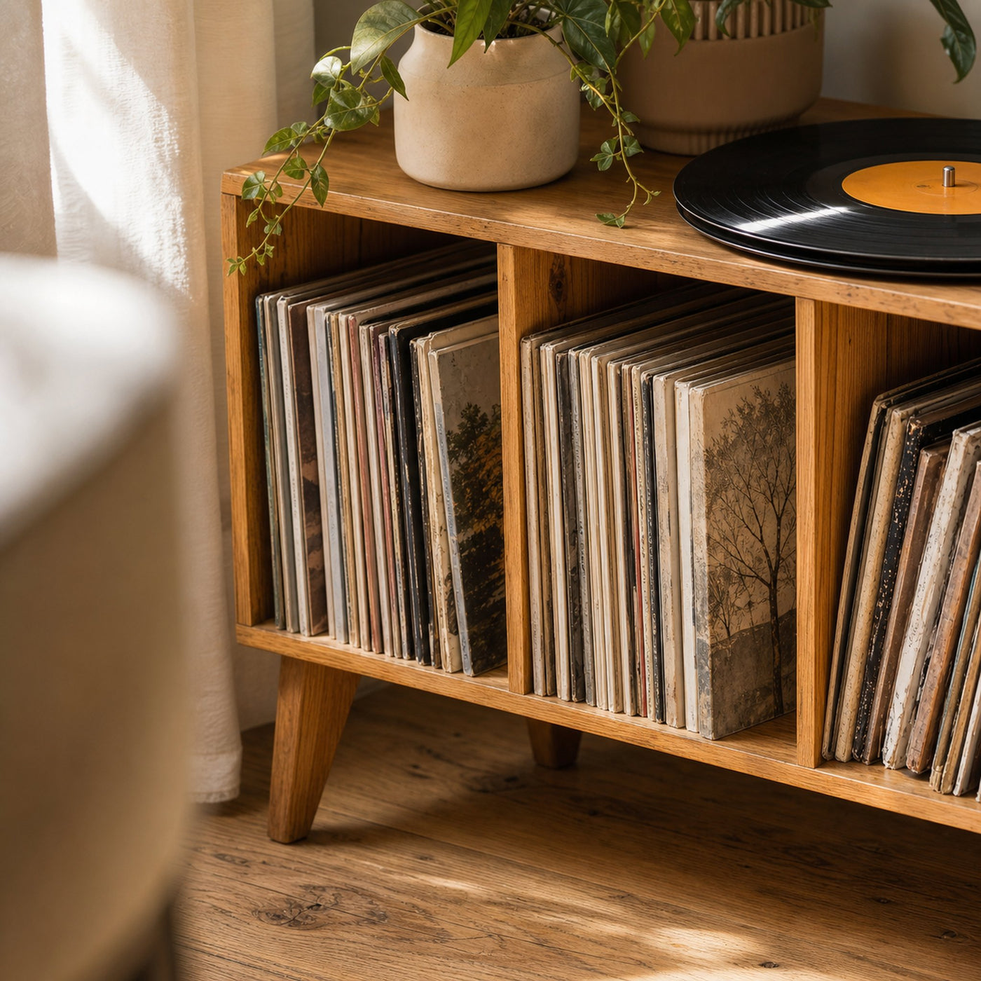 Farmhouse Record Stand For Vinyl Collection In Entryway Area - product view 3