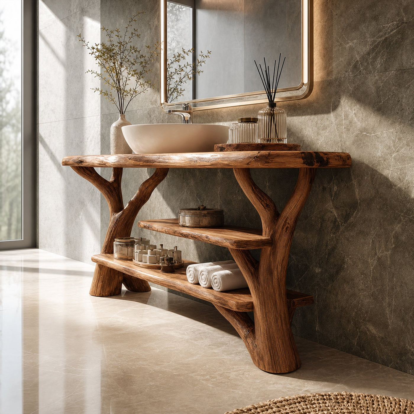 Farmhouse Rustic Solid Wood Vanity For Warm Bathroom Design
