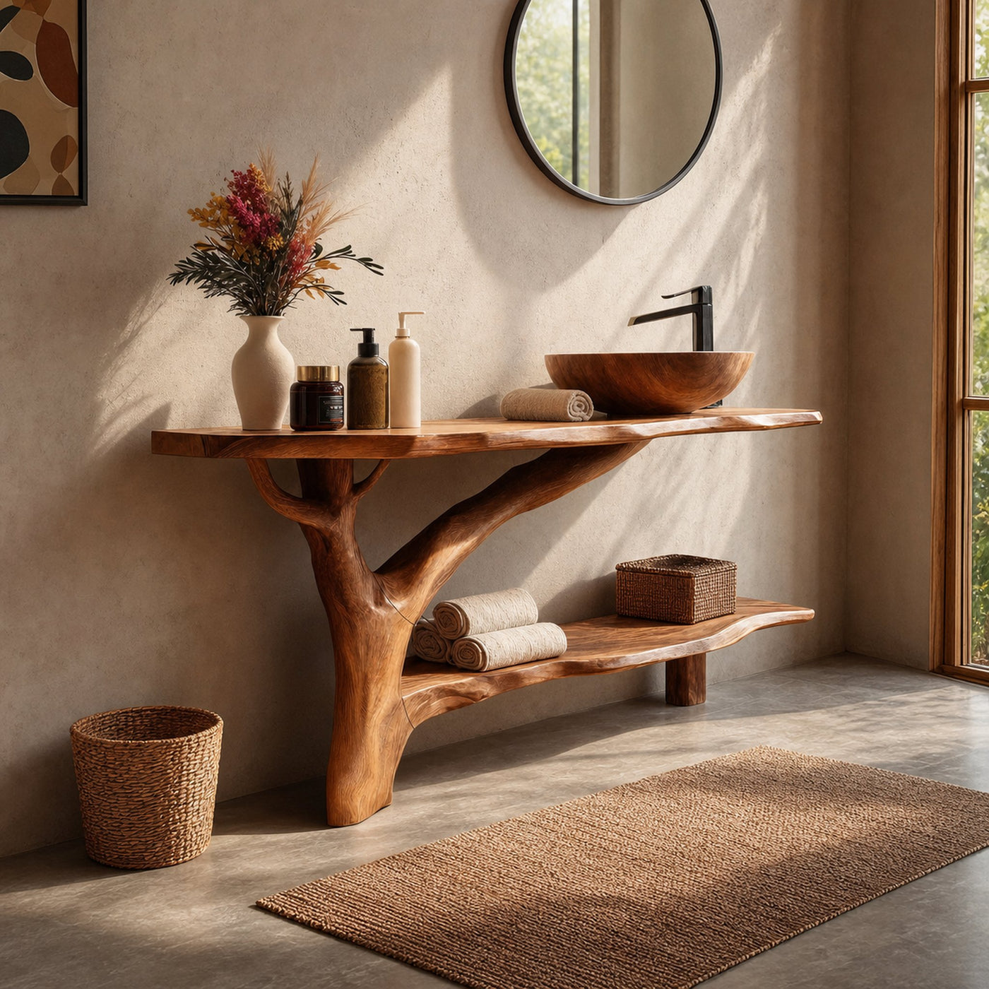 Farmhouse Solid Wood Bathroom Vanity Live Edge For Natural Bathroom