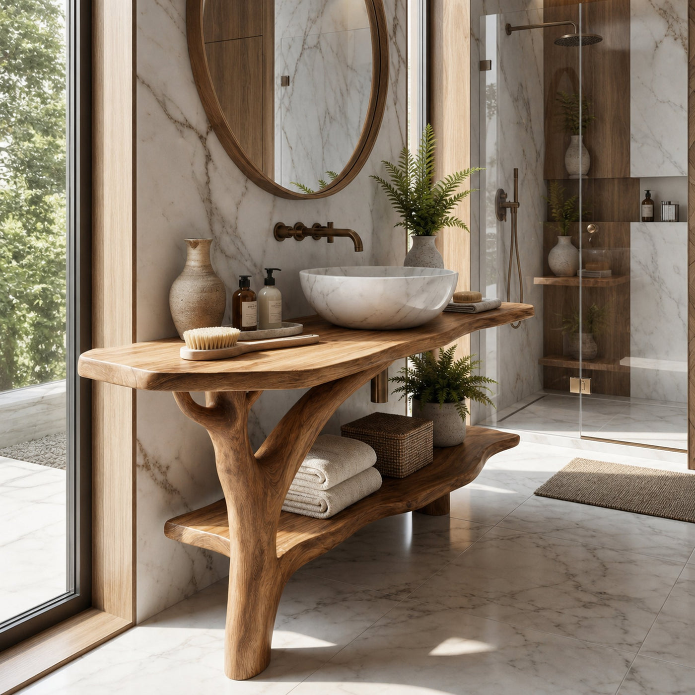 Farmhouse Solid Wood Bathroom Vanity Live Edge For Natural Bathroom - product view 2