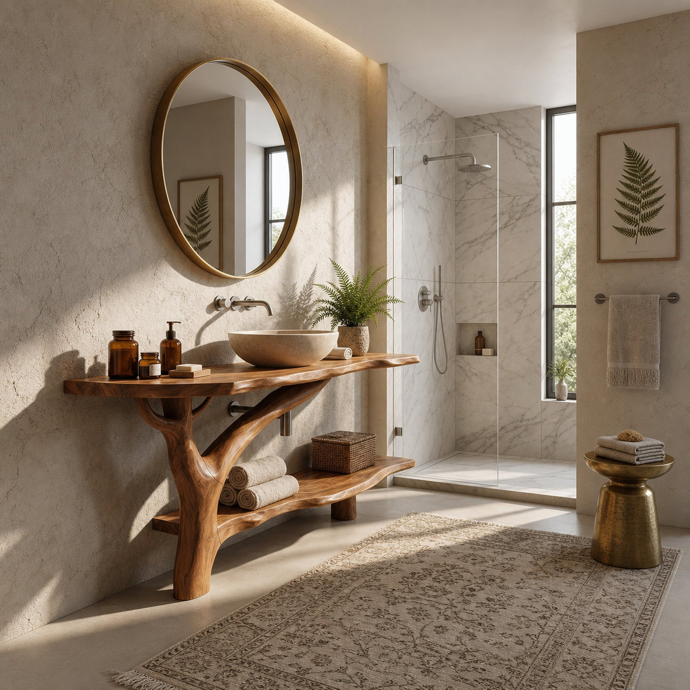 Farmhouse Solid Wood Bathroom Vanity Live Edge For Natural Bathroom - product view 3