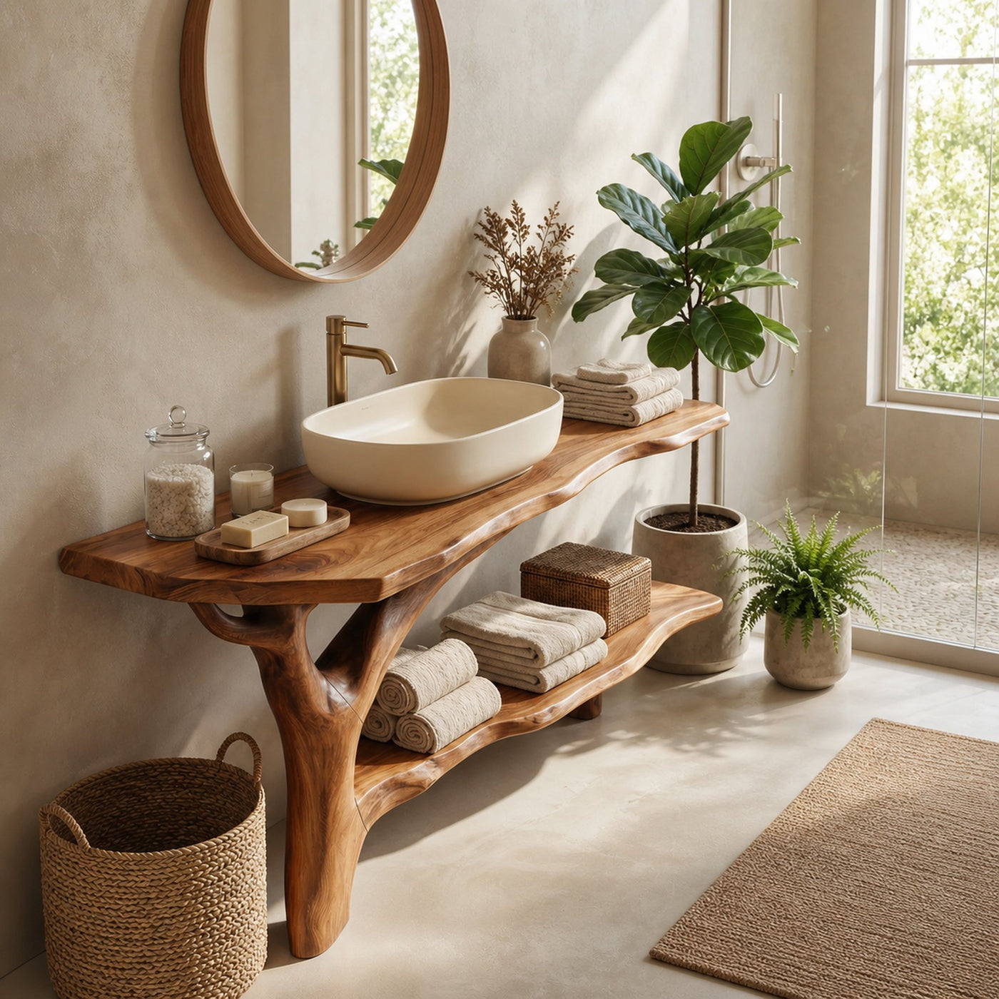 Farmhouse Solid Wood Bathroom Vanity Live Edge For Natural Bathroom - product view 4