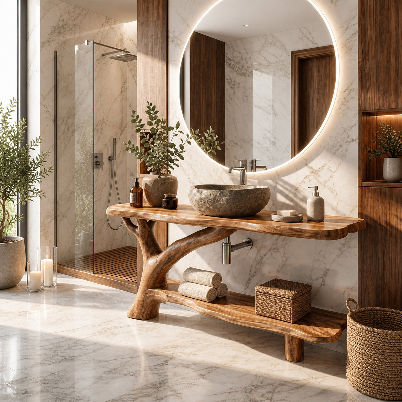 Farmhouse Solid Wood Bathroom Vanity Live Edge For Natural Bathroom - product view 5
