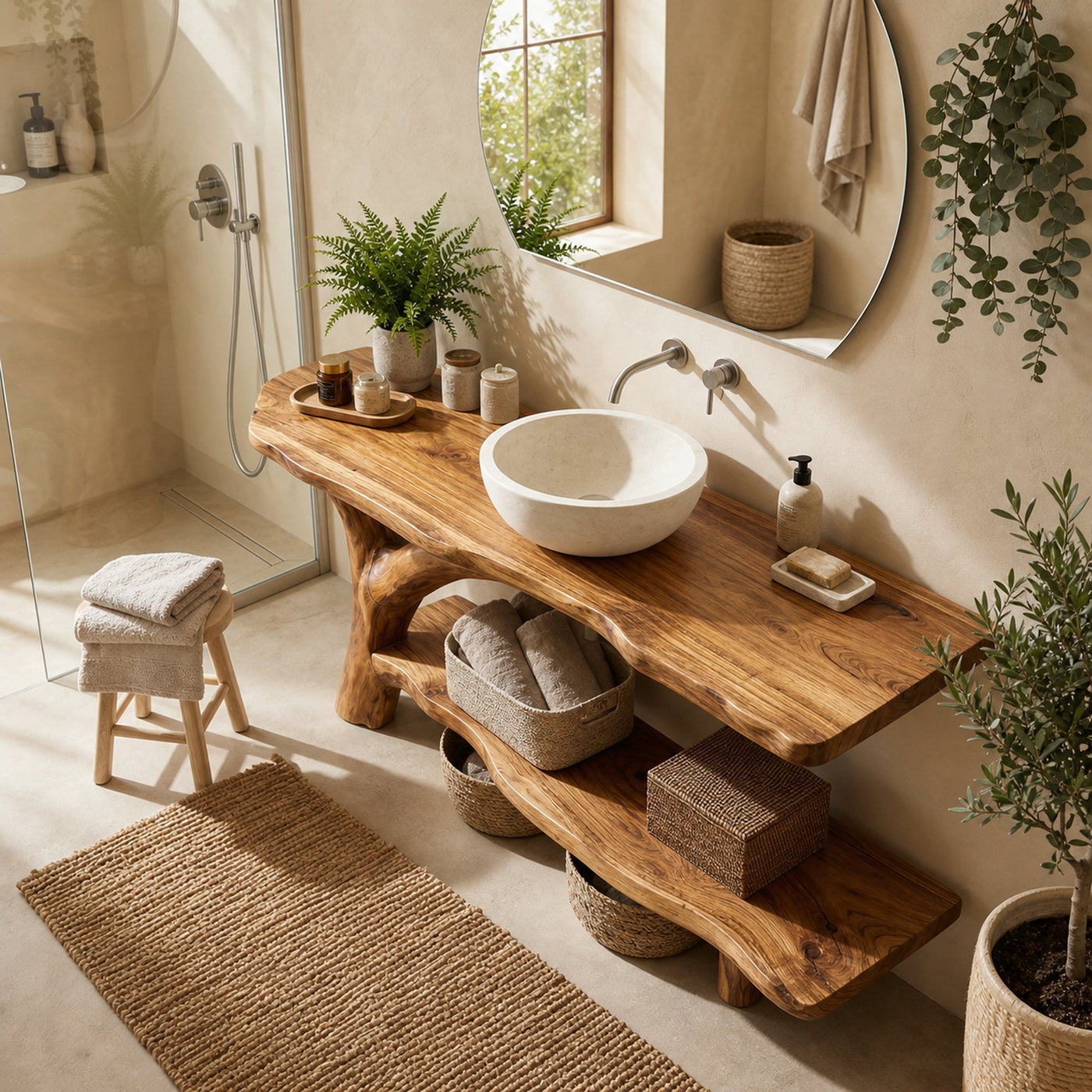 Farmhouse Solid Wood Bathroom Vanity Live Edge For Natural Bathroom - product view 6