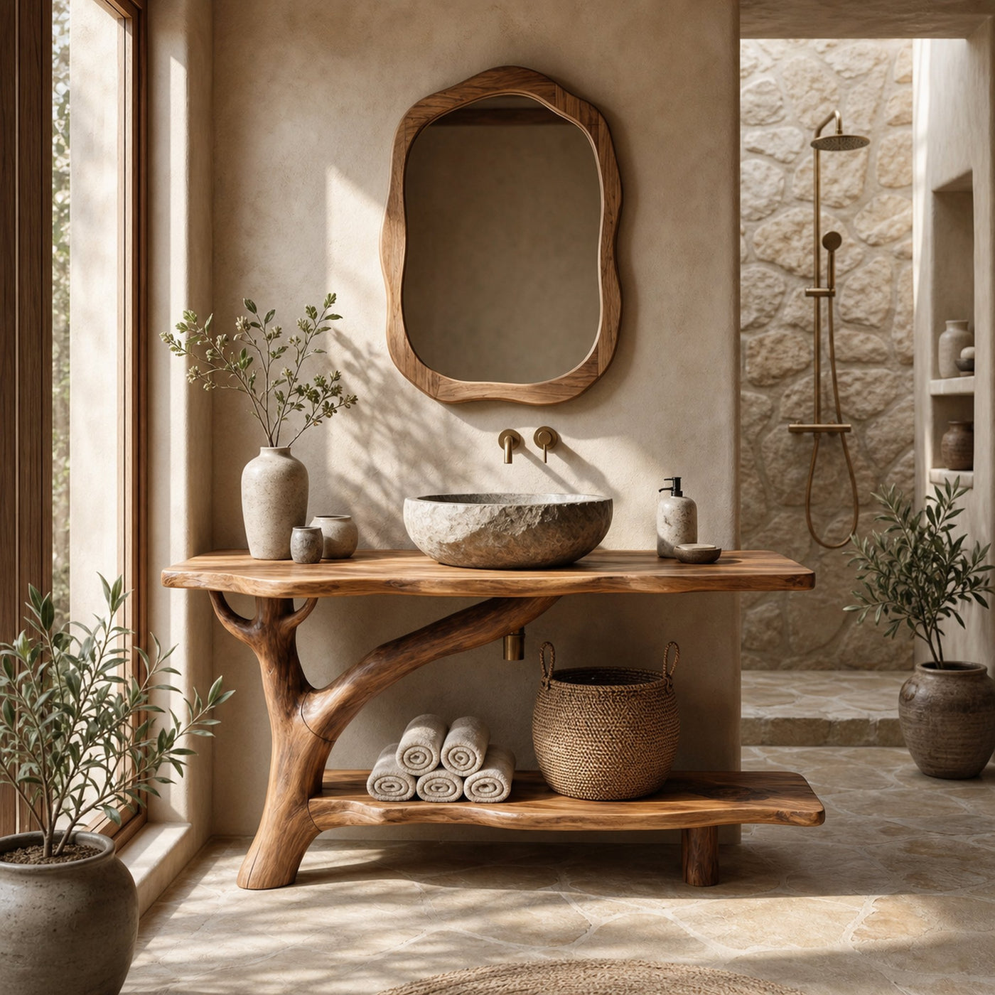 Farmhouse Solid Wood Bathroom Vanity Live Edge For Natural Bathroom - product view 7