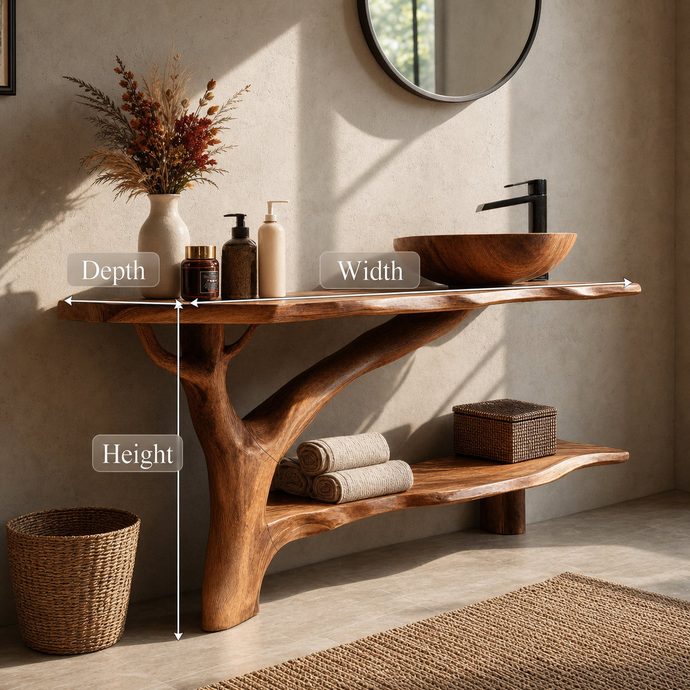 Farmhouse Solid Wood Bathroom Vanity Live Edge For Natural Bathroom - product view 8