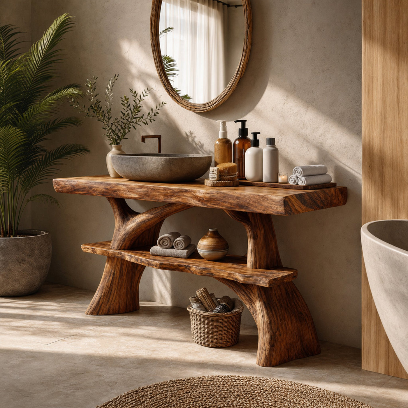 Farmhouse Solid Wood Bathroom Vanity Live Edge For Rustic Bathroom Decor