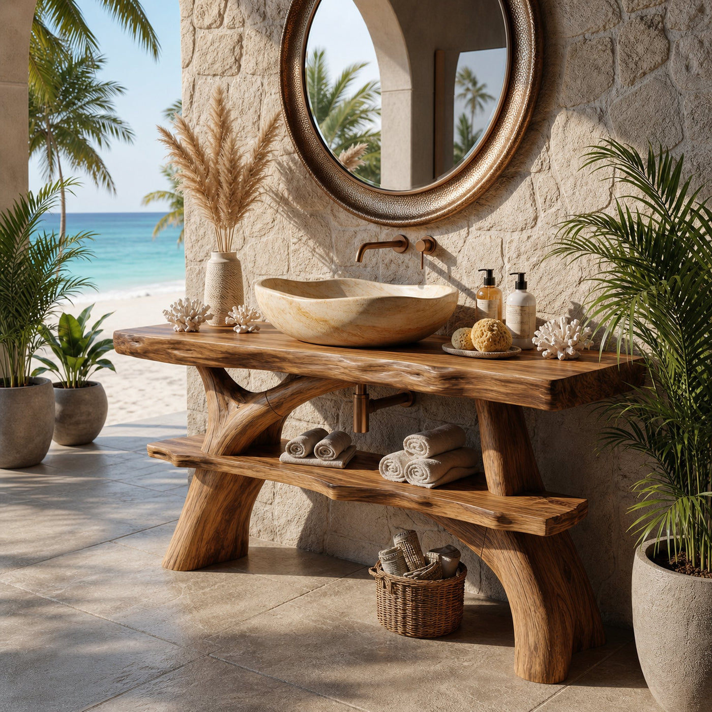 Farmhouse Solid Wood Bathroom Vanity Live Edge For Rustic Bathroom Decor - product view 2