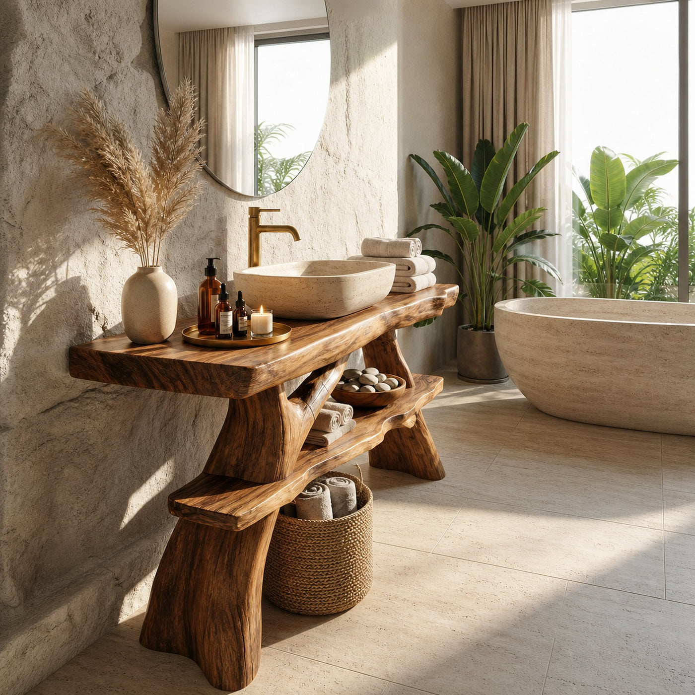 Farmhouse Solid Wood Bathroom Vanity Live Edge For Rustic Bathroom Decor - product view 4
