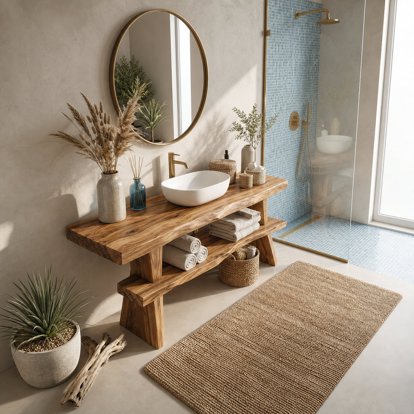 Farmhouse Solid Wood Bathroom Vanity Live Edge For Rustic Bathroom Decor - product view 5