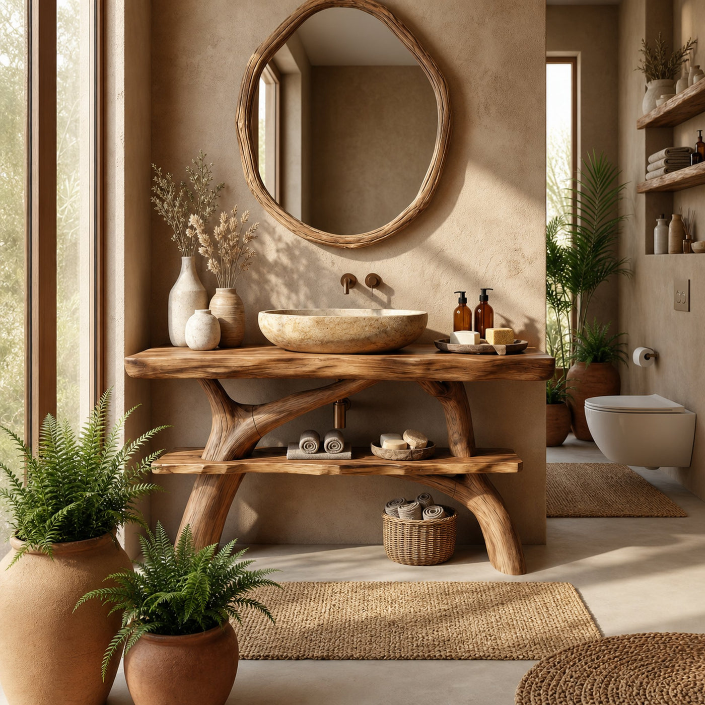 Farmhouse Solid Wood Bathroom Vanity Live Edge For Rustic Bathroom Decor - product view 6