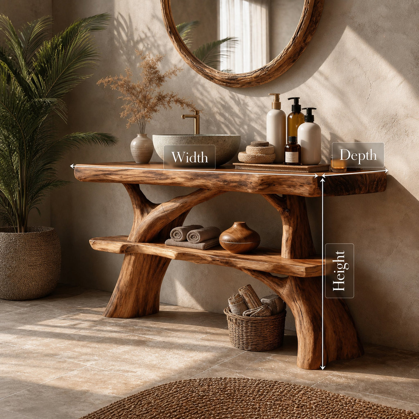 Farmhouse Solid Wood Bathroom Vanity Live Edge For Rustic Bathroom Decor - product view 7