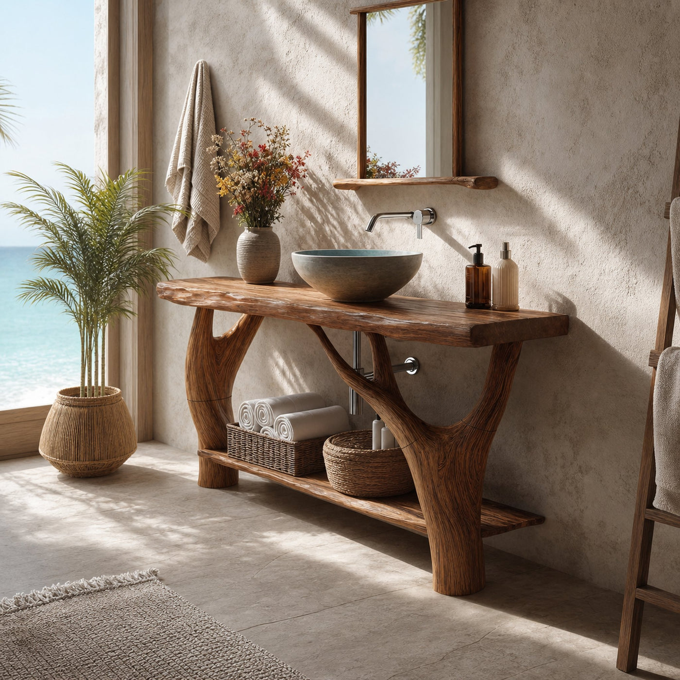 Farmhouse Solid Wood Bathroom Vanity Organic Live Edge For Home Bath