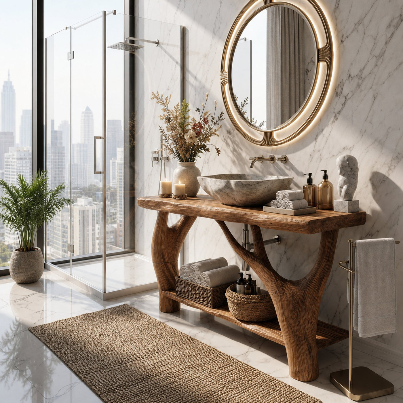Farmhouse Solid Wood Bathroom Vanity Organic Live Edge For Home Bath - product view 2