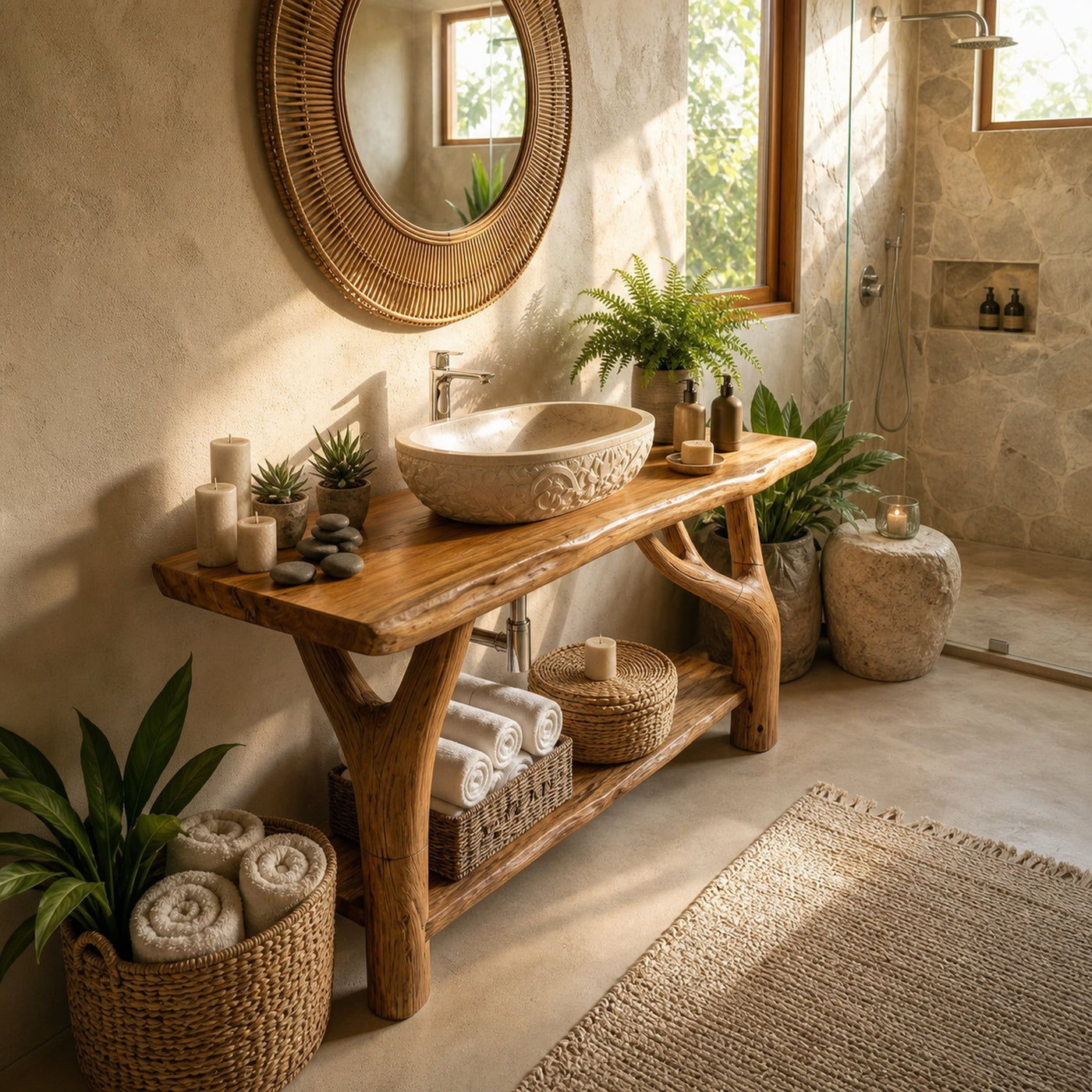 Farmhouse Solid Wood Bathroom Vanity Organic Live Edge For Home Bath - product view 3