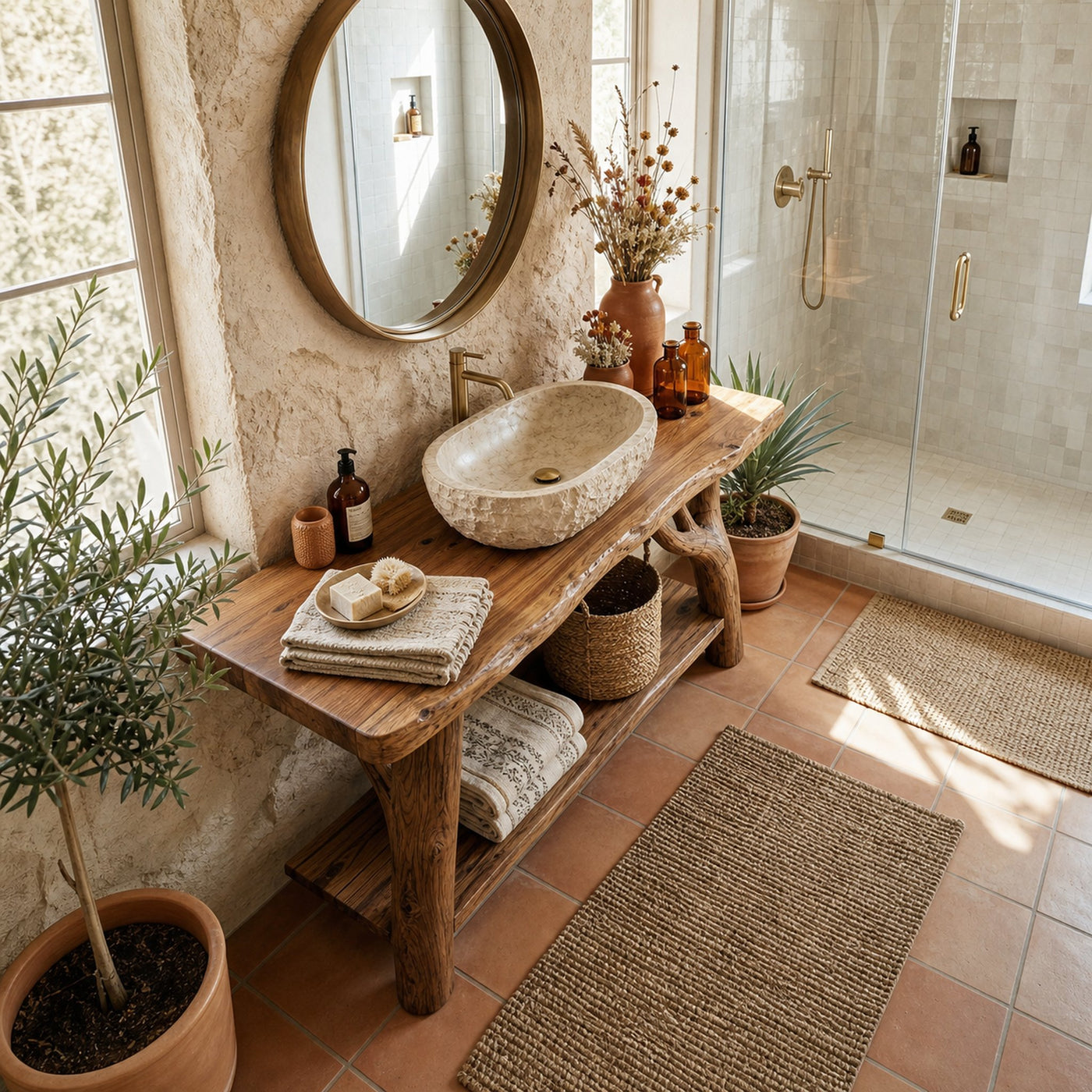 Farmhouse Solid Wood Bathroom Vanity Organic Live Edge For Home Bath - product view 5