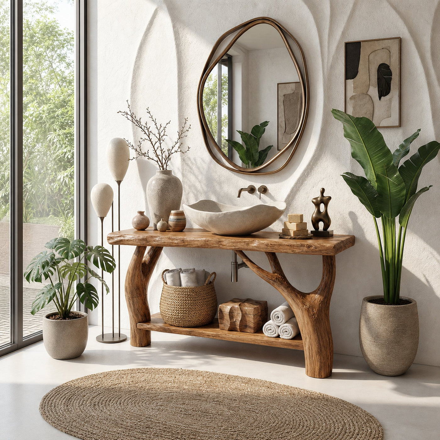 Farmhouse Solid Wood Bathroom Vanity Organic Live Edge For Home Bath - product view 6