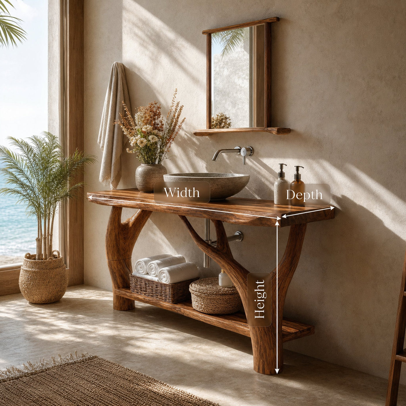 Farmhouse Solid Wood Bathroom Vanity Organic Live Edge For Home Bath - product view 7