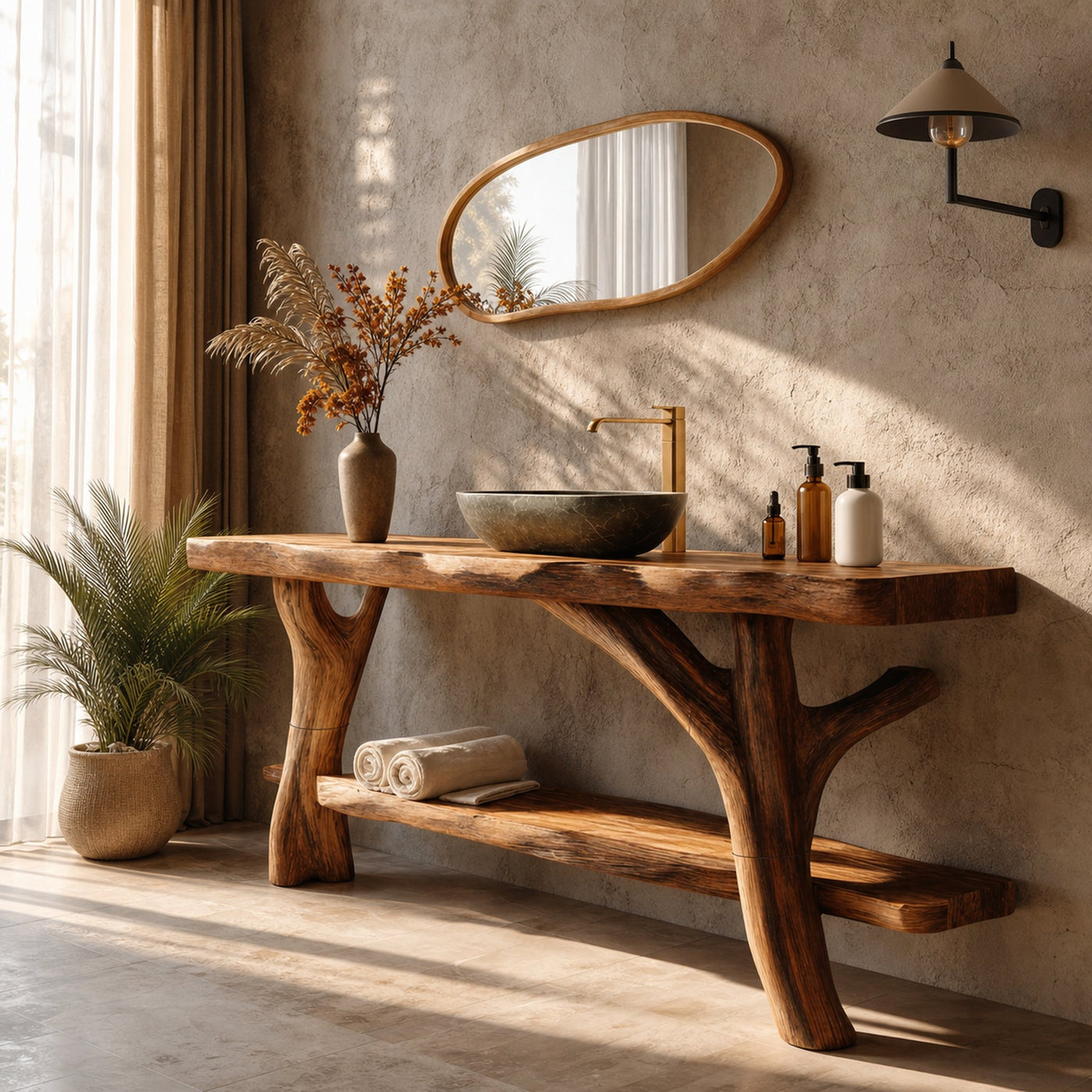 Farmhouse Solid Wood Bathroom Vanity With Shelf For Rustic Bath