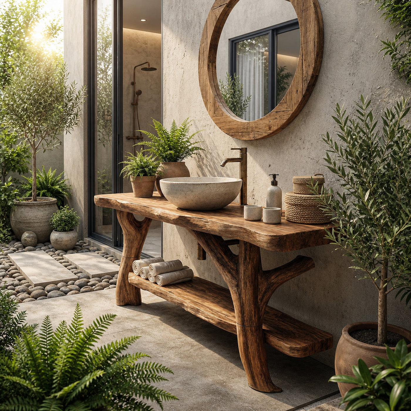 Farmhouse Solid Wood Bathroom Vanity With Shelf For Rustic Bath - product view 4