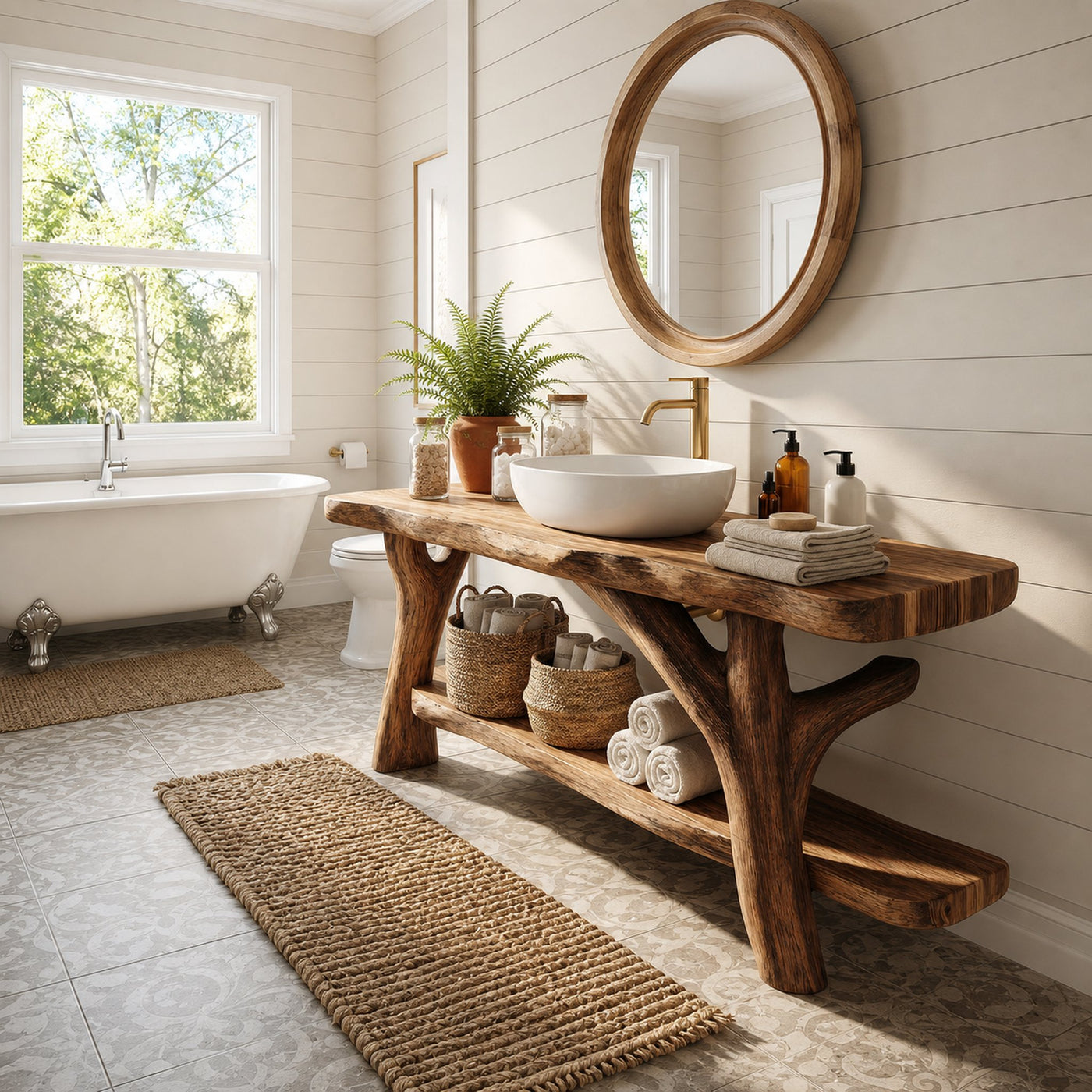 Farmhouse Solid Wood Bathroom Vanity With Shelf For Rustic Bath - product view 5