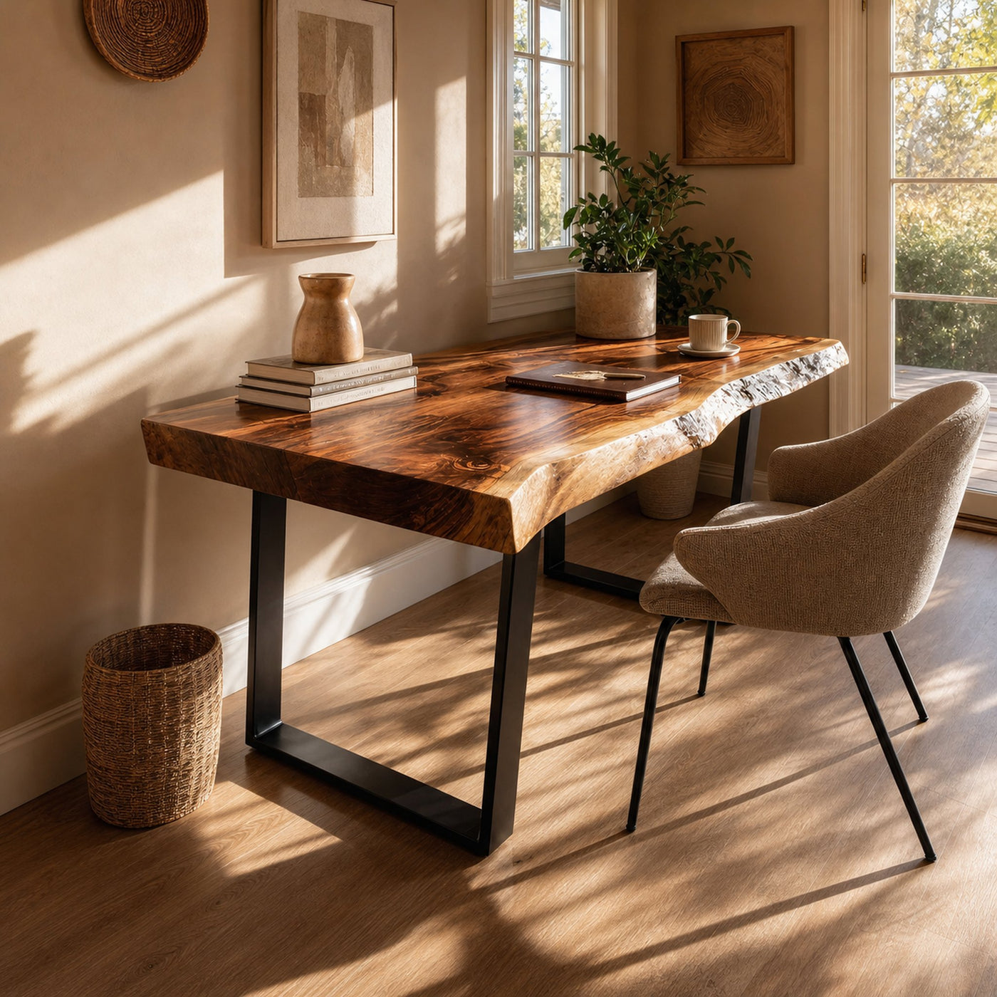 Farmhouse Solid Wood Live Edge Desk For Interior Decor
