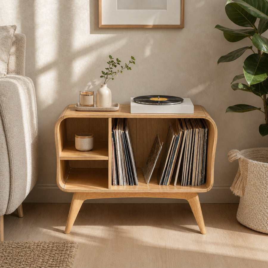 Farmhouse Solid Wood Record Stand For Bedroom Organization