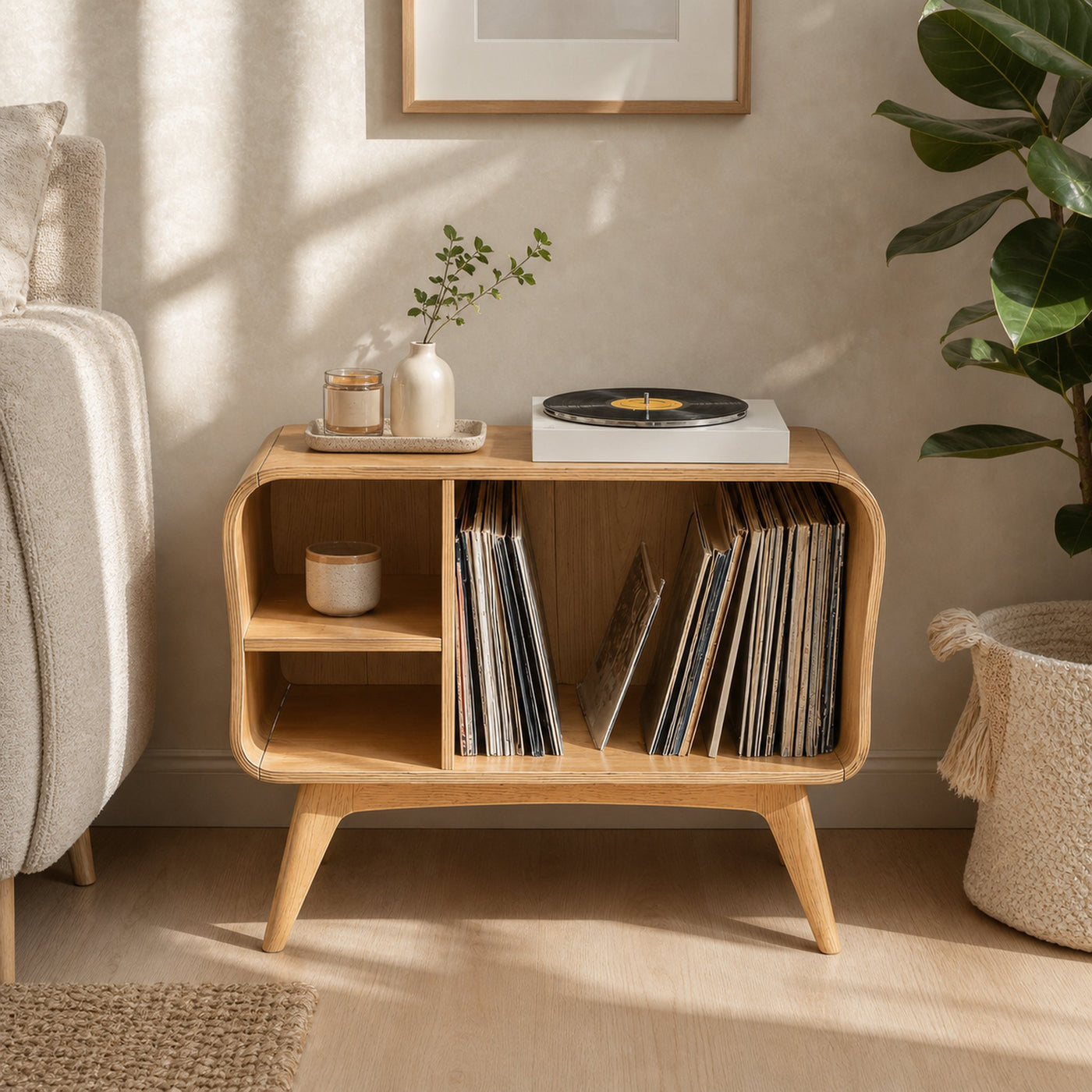 Farmhouse Solid Wood Record Stand For Bedroom Organization