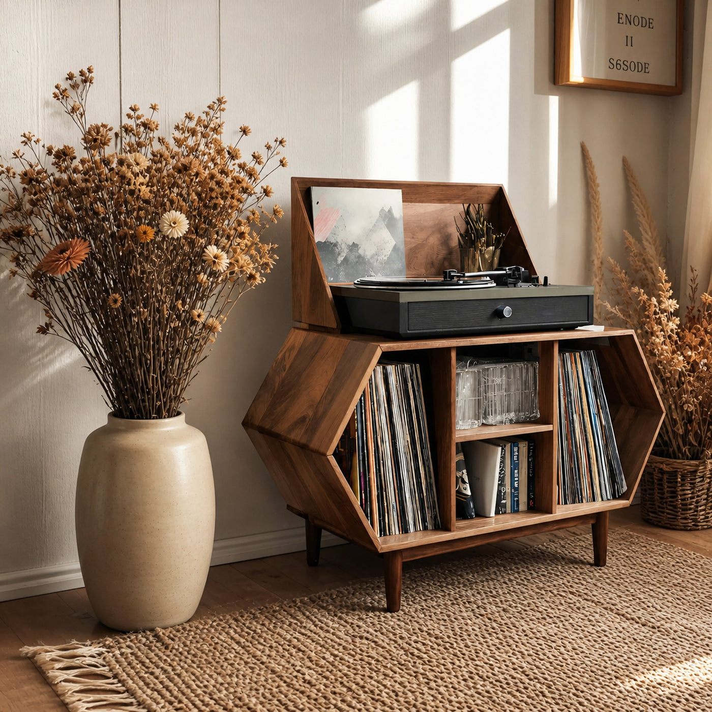 Farmhouse Solid Wood Record Stand For Entryway Furniture Decor - product view 2