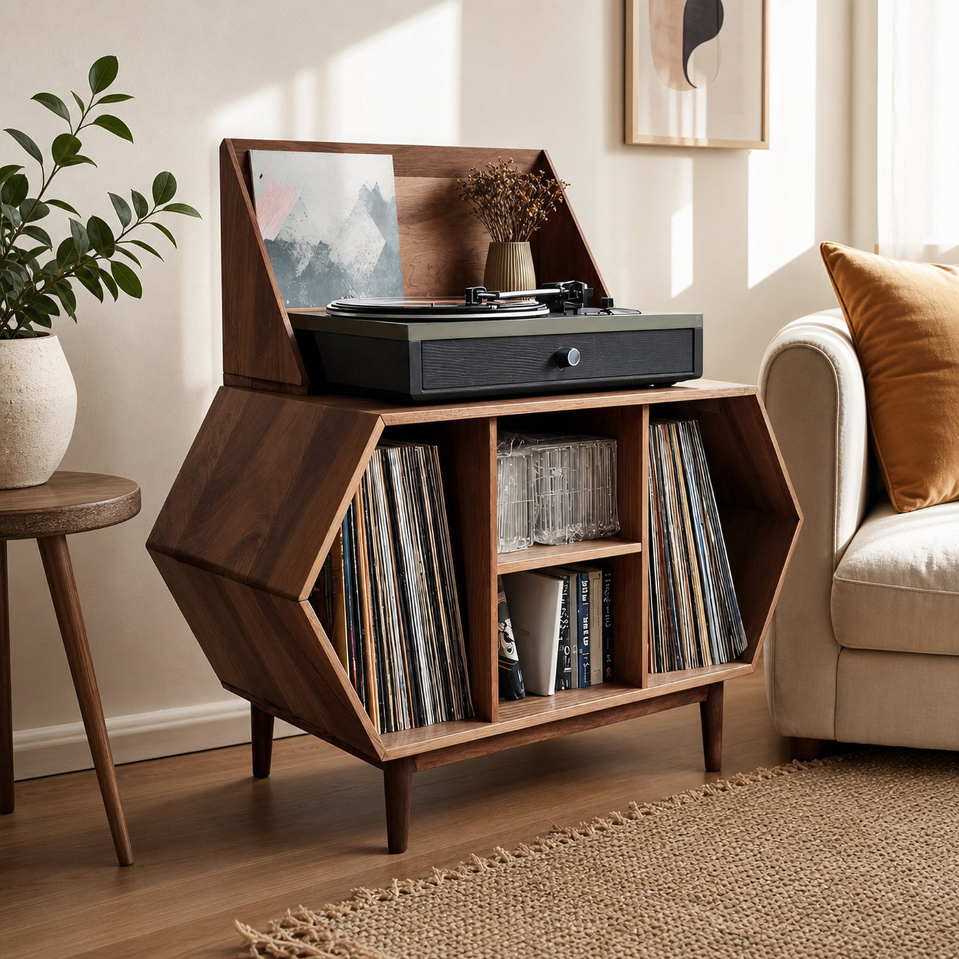 Farmhouse Solid Wood Record Stand For Entryway Furniture Decor - product view 3