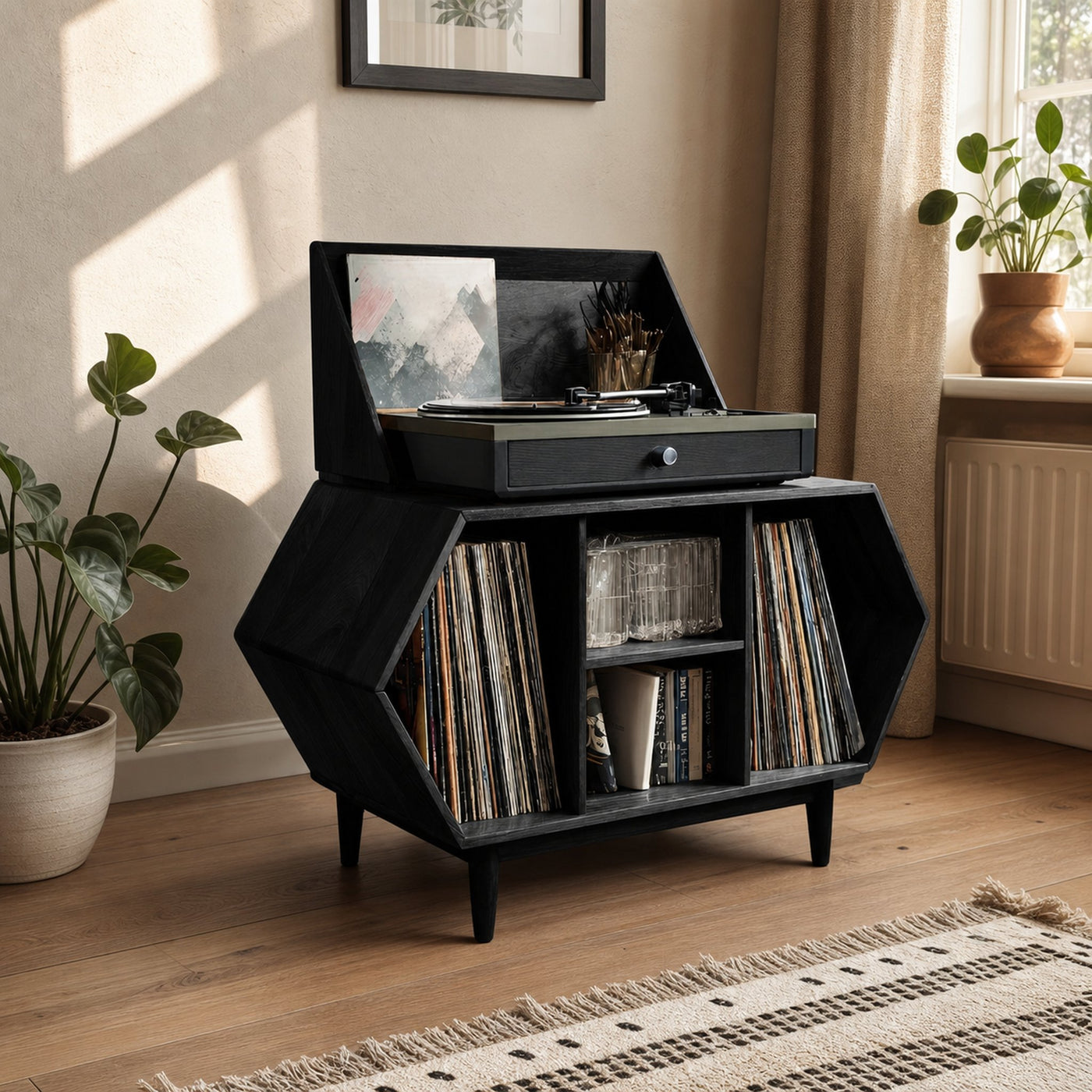 Farmhouse Solid Wood Record Stand For Entryway Furniture Decor - product view 4
