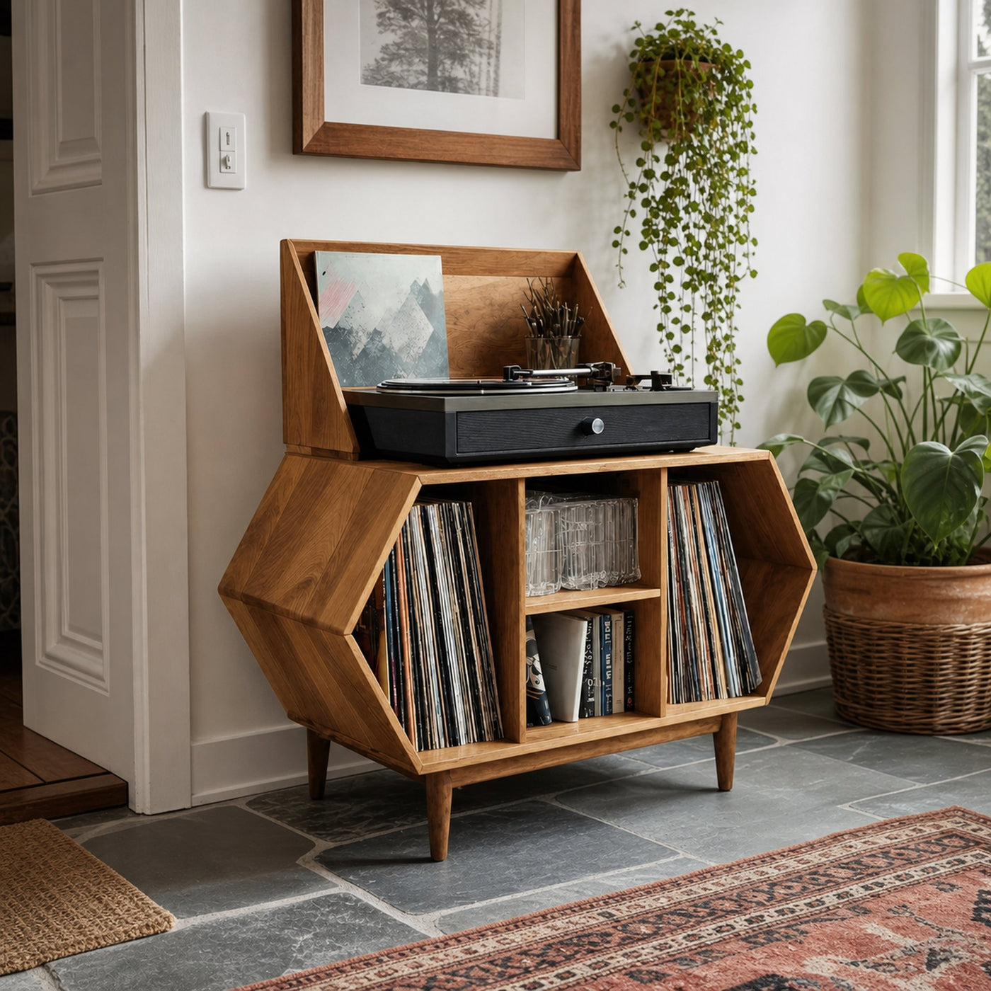 Farmhouse Solid Wood Record Stand For Entryway Furniture Decor - product view 5