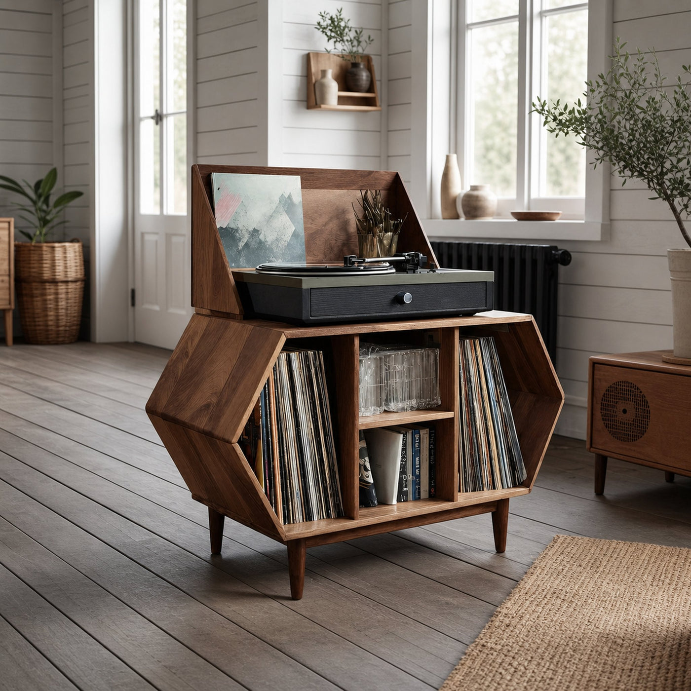Farmhouse Solid Wood Record Stand For Entryway Furniture Decor - product view 6